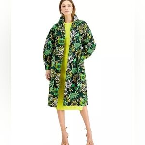 INC International Concepts Floral Print Twill Trench Coat XL Green Yellow Long J